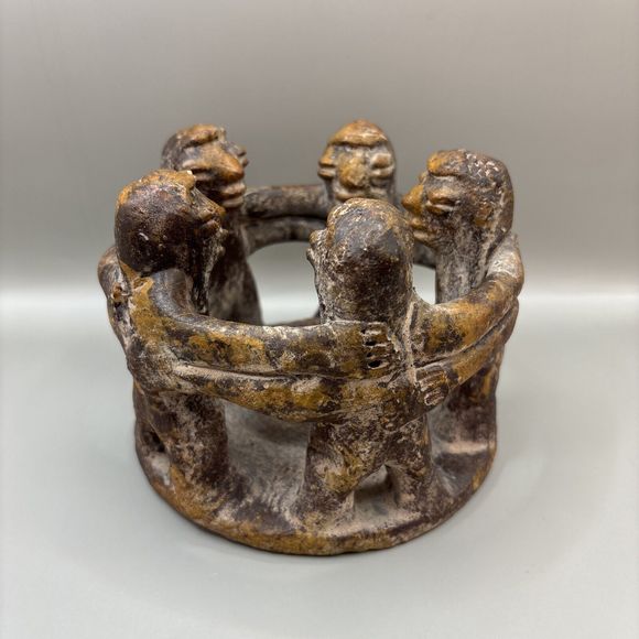 Handmade Art Mayan Aztec Style Folk Art Terracotta Circle Of 5